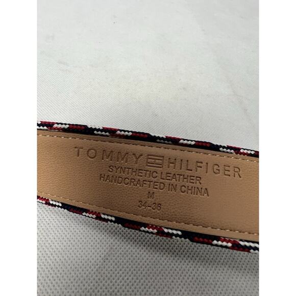 Tommy Hilfiger Mens Belt Size 34-36 Red White Blue Stripe Leather - Picture 4 of 4